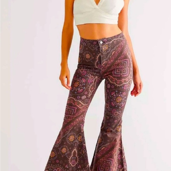 We The Free Pants - We The Free Paisley Flare Pants - Brown and Pink